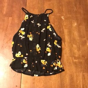 H&M black crop top with yellow flowers,size 0.